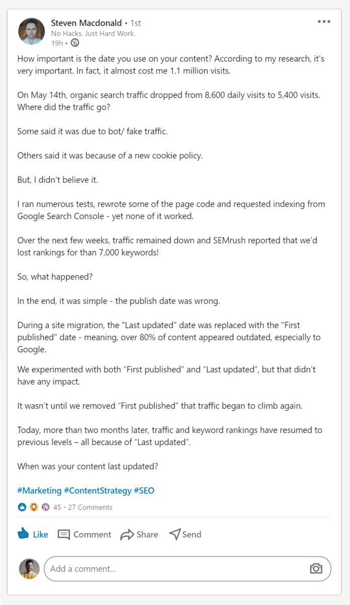 Steven MacDonald's Content Refresh Strategy in Action