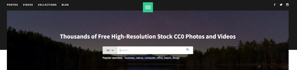 ISO Republic homepage screenshot featuring sleek, high-quality stock photos and videos tailored for business websites and marketing campaigns.
