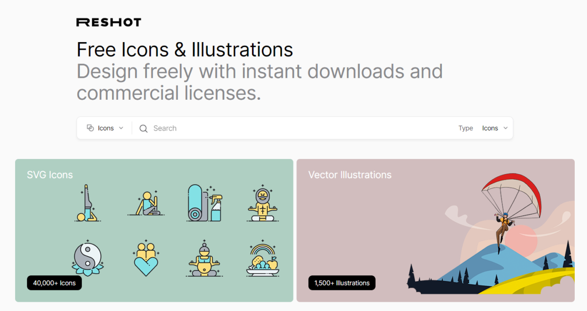 Reshot homepage screenshot showing handpicked, non-stocky free images designed for startups and freelancers.